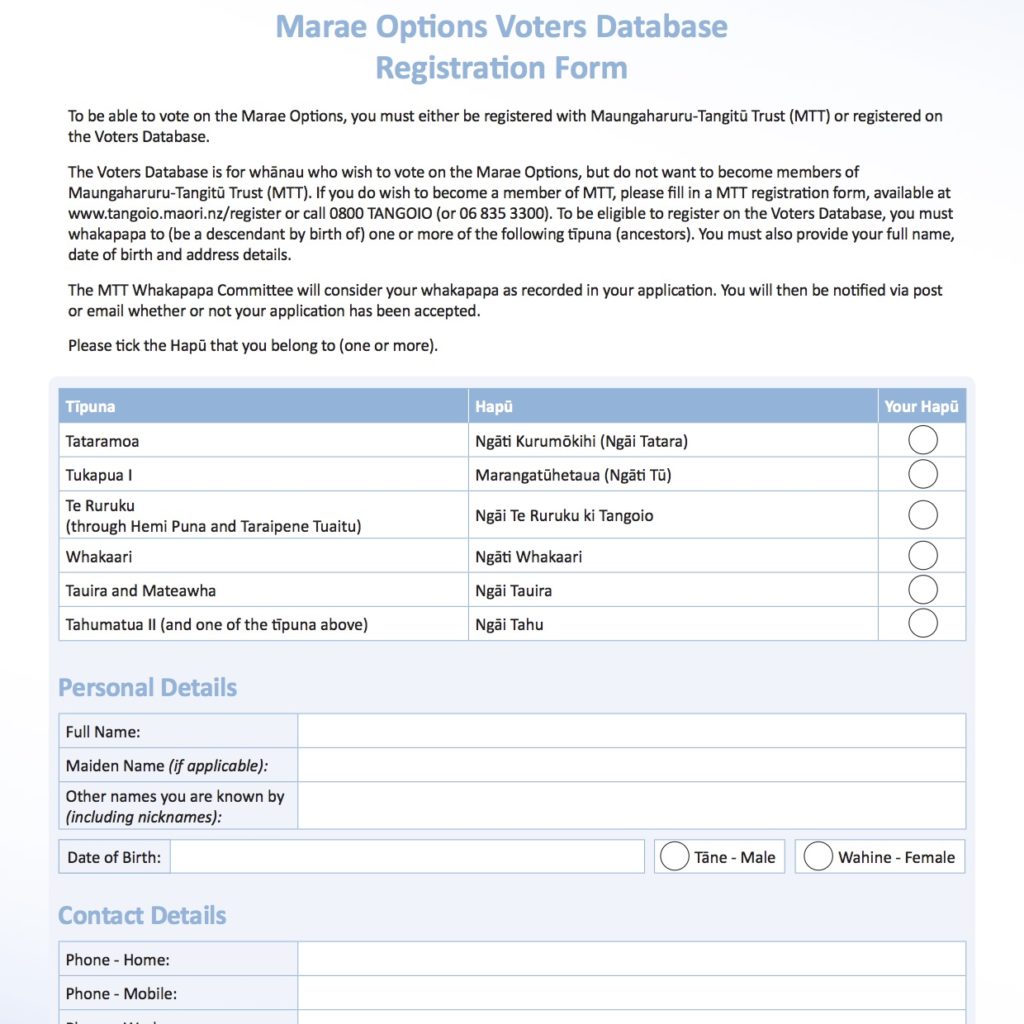 Marae Options Voters Database